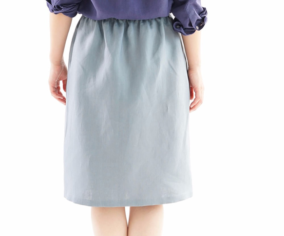&lt;限價至10月1日&gt;【wafu】亞麻裙腰部橡膠緊身裙膝蓋長度/ Etain Blue sk 4  -  14 第3張的照片