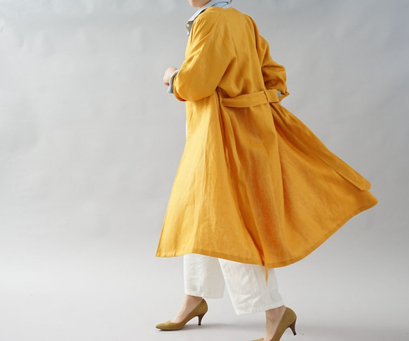 【和服】中厚亞麻外套 Haori 外層落肩禮服/印度黃 h022a-iye2 第7張的照片