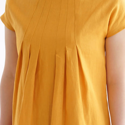 【Wafu】亞麻一件式法式袖子褶襉Mimore長度A線/印度黃色a2  -  14 第9張的照片