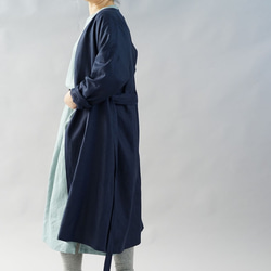 [Wafu] 中厚麻大衣 Haori 無領外落肩長款/深藍 h022a-neb2 第8張的照片