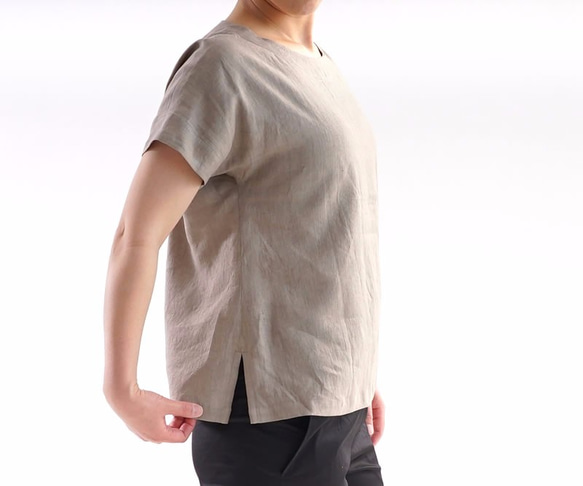 【wafu】薄地 雅亜麻 リネンブラウス ドロップショルダー チュニック Tシャツ/ 榛色 t001f-hbm1 3枚目の画像