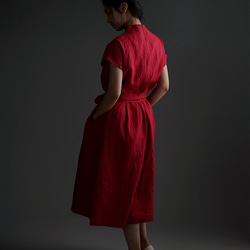 [wafu] 亞麻連衣裙 高領領口連體衣/胭脂 a048a-rgu2 第3張的照片