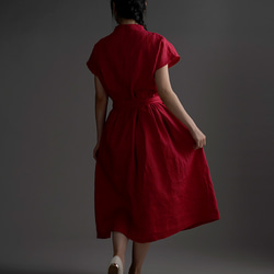 [wafu] 亞麻連衣裙 高領領口連體衣/胭脂 a048a-rgu2 第5張的照片