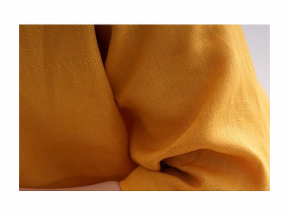 亞麻長袍上衣7分鐘長度上衣圓領上衣剪裁縫/印度黃t1-40 第10張的照片