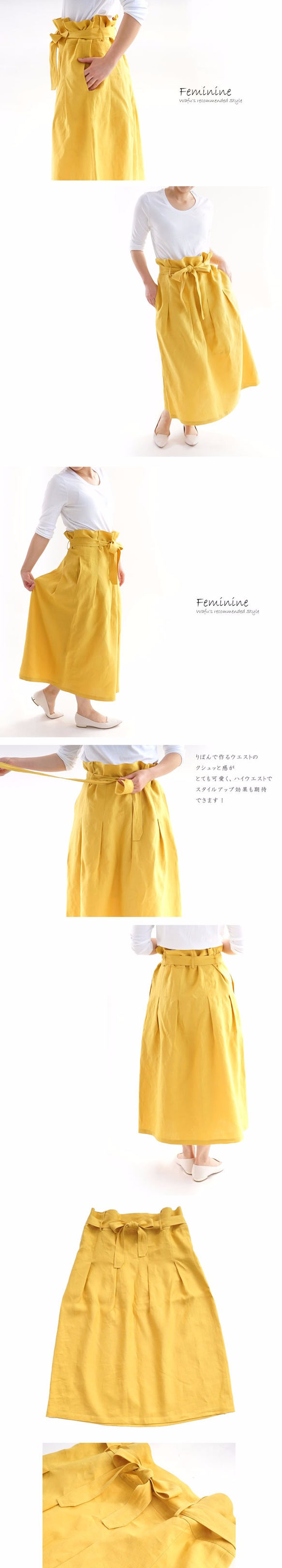 比利時亞麻雙環sk8-15的褶襉裙/鉻黃 第3張的照片