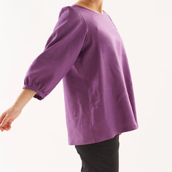 [Wafu]比利時亞麻外衣罩衫甲線回色帶粉撲袖子/胭脂特爾尼 第2張的照片
