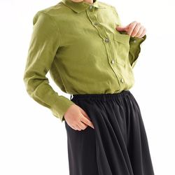 [Wafu +]輕質Litoani Alinen正宗高級襯衫簡單長袖襯衫/橄欖色Passe t032b-ovp1 第1張的照片