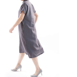 [Wafu]雅奧黛站色法式袖短袖A字連衣裙/墨色a047a-smi1 第4張的照片