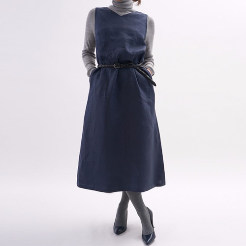 wafu リネン100% ノースリーブロングワンピース wafu】リネン