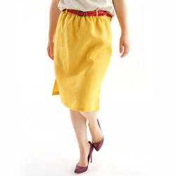 【一件衣服有限！價格]中等厚度亞麻裙與開衩腰部橡膠裙/鉻黃色s004a-cye2 第1張的照片