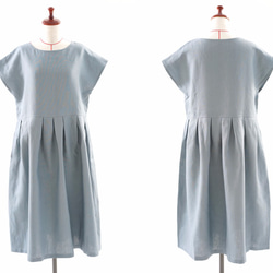 [Wafu]亞麻連衣裙法式袖褶連衣裙/ Etain blue a13-55 第8張的照片