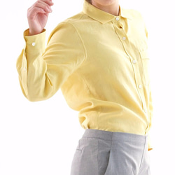 [Wafu +]淺色立陶宛亞麻正品高檔襯衫長袖/黃綠色黃色t032b-sye1 第3張的照片