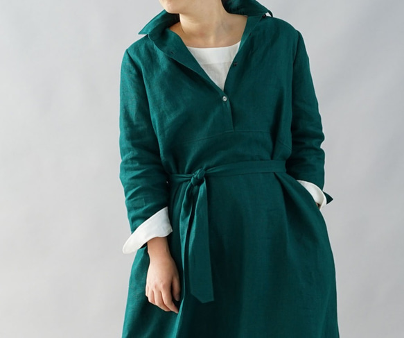 [Wafu +] Atsushi溫暖亞麻水平顏色襯衫裙Mimole長度與字符串/子午線a064c-vrj3 第2張的照片