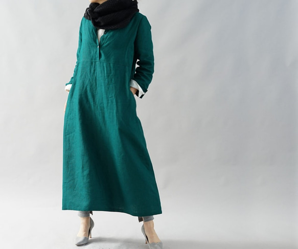[Wafu +] Atsushi溫暖亞麻水平顏色襯衫裙Mimole長度與字符串/子午線a064c-vrj3 第7張的照片