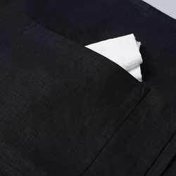 中等厚度的亞麻圍裙，兩側均有2個口袋，工作沙龍圍裙，短圍裙/黑色Z001C-BCK2 第9張的照片