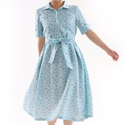 【Wafu】Liberty One piece Amelie襯衫連衣裙Amelie blue a64-11 第1張的照片