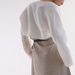 [Wafu] 中厚亞麻短上衣喇叭袖瑪格麗特外罩長袖/白色 h006a-wht1 第2張的照片