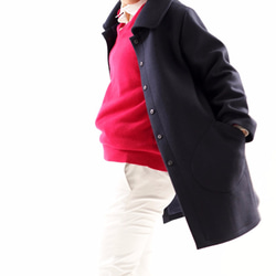 【一着限定価格！！】wool 裏地付 ウールコート バスターブラウンカラー コート / 濃紺 b11-7 2枚目の画像