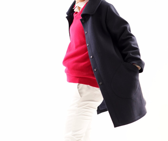 【一着限定価格！！】wool 裏地付 ウールコート バスターブラウンカラー コート / 濃紺 b11-7 2枚目の画像