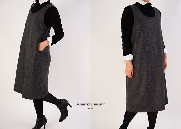 &lt;秋冬&gt;法蘭絨羊毛（羊毛）跳線裙/炭灰色a28-24 第1張的照片