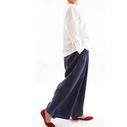 [Wafu]薄織物亞麻亞麻長長寬闊的休閒褲底部腰部橡膠/藏青色b006a-kju1 第4張的照片