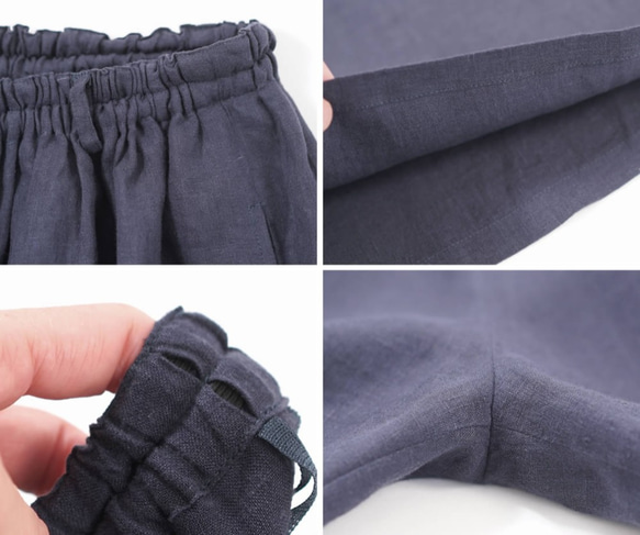 [Wafu]薄織物亞麻亞麻長長寬闊的休閒褲底部腰部橡膠/藏青色b006a-kju1 第9張的照片