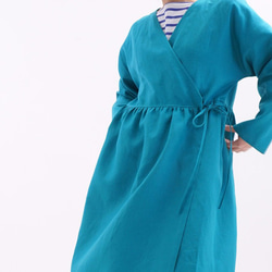【Wafu】Kashukuru連身裙長款亞麻連衣裙大衣外套/孔雀藍a5-17 第2張的照片