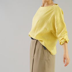 [Wafu]輕質Lithani Alinen女式襯衫襯衫落肩/淡黃黃色t002a-sye1 第2張的照片
