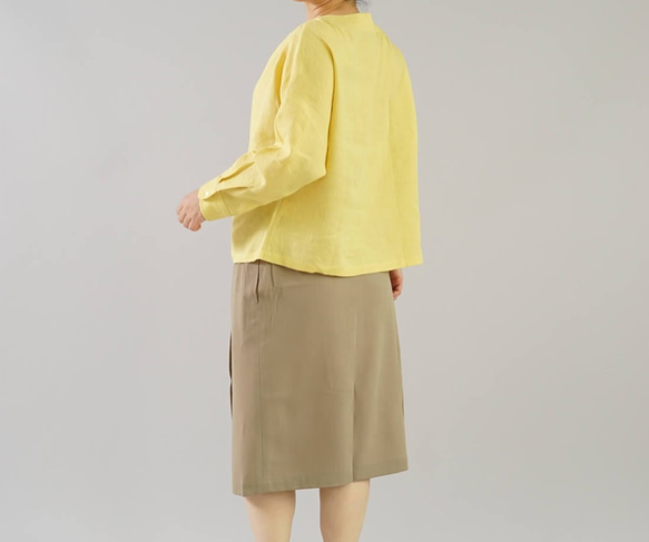 [Wafu]輕質Lithani Alinen女式襯衫襯衫落肩/淡黃黃色t002a-sye1 第3張的照片