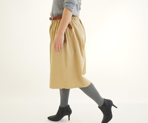 &lt;限價&gt;彈力褲裙褲腰帶環口袋/ Ekuru米色bo2-3 第4張的照片