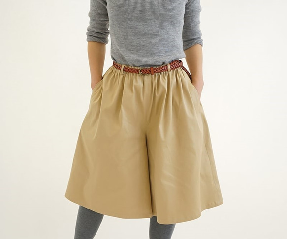 &lt;限價&gt;彈力褲裙褲腰帶環口袋/ Ekuru米色bo2-3 第5張的照片