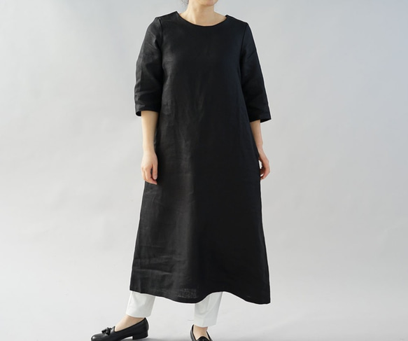 wafu】Linen dress ワンピース ロング丈 Aライン 7分袖 