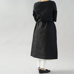 [Wafu]亞麻連衣裙一件長長A線3/4袖子/黑色a032d-bck2 第8張的照片