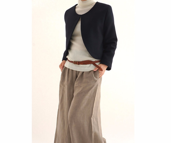 &lt;秋冬&gt;重量級羊毛（羊毛）圓領短上衣套內襯/深藍b5-11 第3張的照片