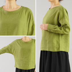 [Wafu]薄立陶宛亞麻襯衫襯衫下擺長袖/橄欖色passe t002a-ovp1 第10張的照片