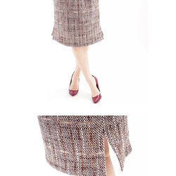 與開袋/白和布朗sk4-95花式羊毛花呢束腰裙橡膠帶環裙 第2張的照片
