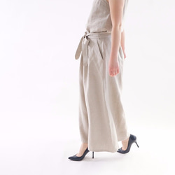 【wafu】中厚 リネン パンツ ワイドキュロット スカーチョ 紐付き 後ろゴム/亜麻ナチュラル b006c-amn2 2枚目の画像