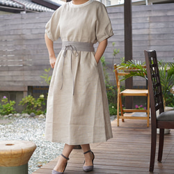[Wafu]中厚亞麻連衣裙柔軟的杜爾曼袖褶t裙/亞麻天然A025A-AMN2 第1張的照片