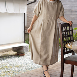 [Wafu]中厚亞麻連衣裙柔軟的杜爾曼袖褶t裙/亞麻天然A025A-AMN2 第2張的照片