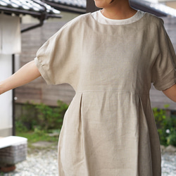 [Wafu]中厚亞麻連衣裙柔軟的杜爾曼袖褶t裙/亞麻天然A025A-AMN2 第4張的照片