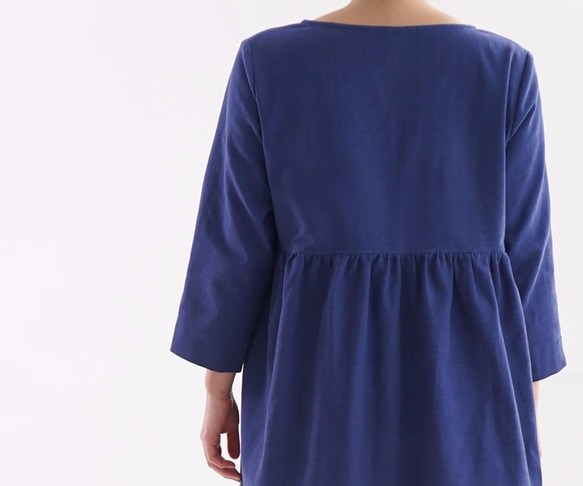 [Wafu]棉質連衣裙Kashukuru頸部靛藍a30-3 第4張的照片