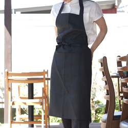 [Wafu] 中厚亞麻圍裙 Front apron 咖啡廳圍裙 Back tie 圍裙 / Blackle z001d-bck2 第1張的照片