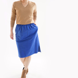 [Wafu] &lt;材料試驗配件&gt;光滑棉裙與彈性腰口袋/導頻藍sk4-1 第7張的照片