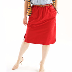 &lt;試驗材料配件&gt;光滑棉彈性腰部裙與狹縫口袋帶環裙/胭脂紅sk4- 第1張的照片