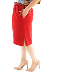 &lt;試驗材料配件&gt;光滑棉彈性腰部裙與狹縫口袋帶環裙/胭脂紅sk4- 第3張的照片