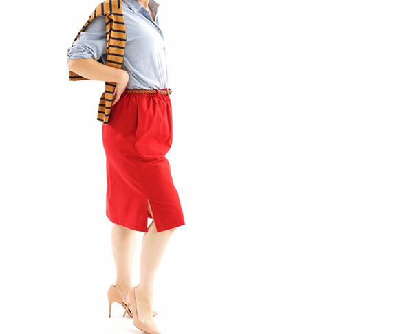 &lt;試驗材料配件&gt;光滑棉彈性腰部裙與狹縫口袋帶環裙/胭脂紅sk4- 第4張的照片