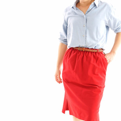 &lt;試驗材料配件&gt;光滑棉彈性腰部裙與狹縫口袋帶環裙/胭脂紅sk4- 第5張的照片