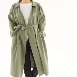 [Wafu] &lt;織物設計試驗配件&gt;絲光棉外套格里斯石桃有領/加蘭綠色A5-7 第2張的照片