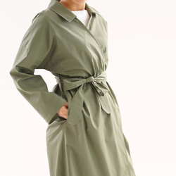 [Wafu] &lt;織物設計試驗配件&gt;絲光棉外套格里斯石桃有領/加蘭綠色A5-7 第4張的照片