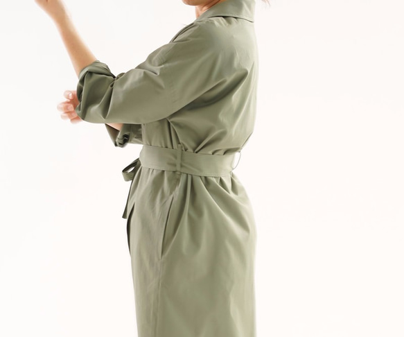 [Wafu] &lt;織物設計試驗配件&gt;絲光棉外套格里斯石桃有領/加蘭綠色A5-7 第6張的照片